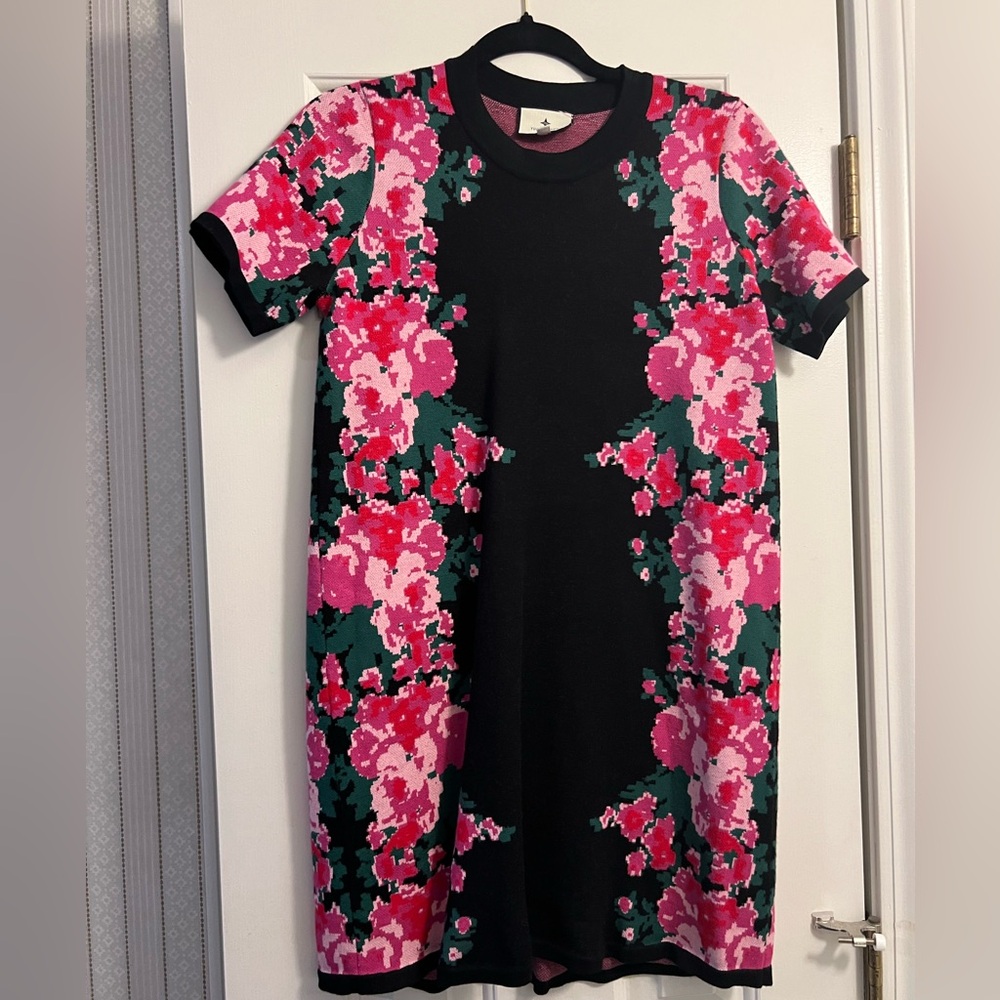 Tuckernuck Black Dress with Pink and Green Floral Design